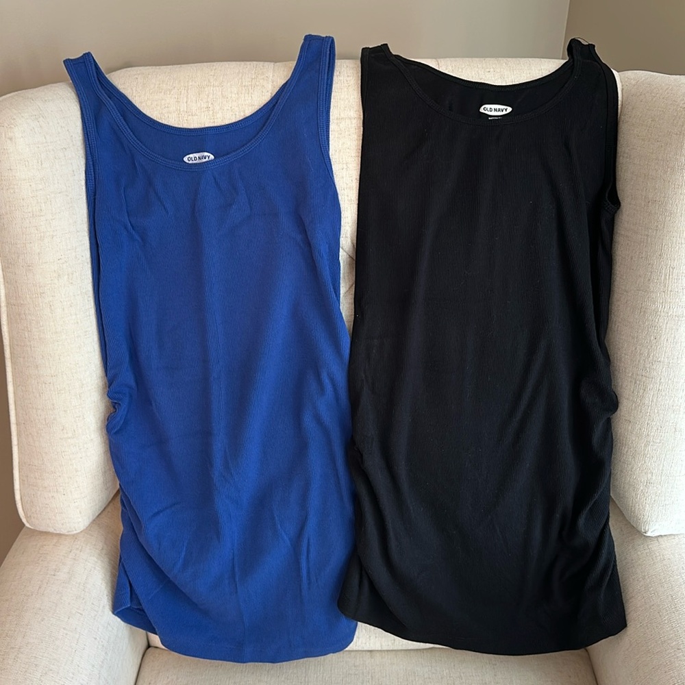 Old Navy Maternity tanks, ribbed with ruched sides x2